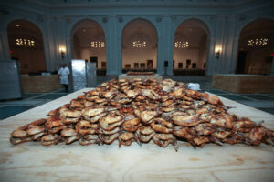 Cooked rabbits served as part of Jennifer Rubell_s _Icons_ (2010) at the Brooklyn Museum. (Photo- Courtesy Kevin Tachman)