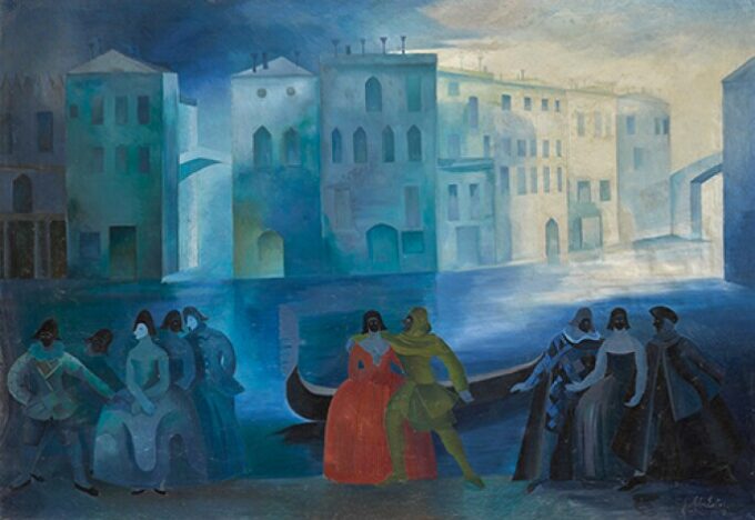 Олександра Екстер, Alexandra Exter. Masked figures by the banks of a Venetian canal