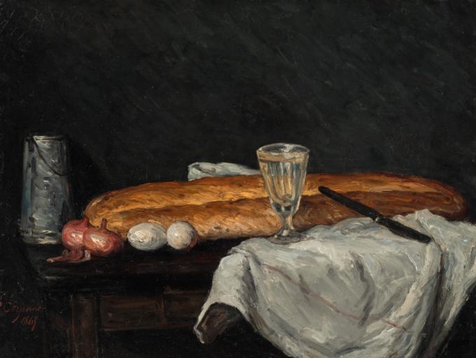 Поль Сезанн,«Натюрморт із хлібом і яйцями», 1865